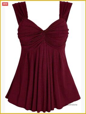 Babydoll Top Twist Front Sleeveless Peplum Flowy Going Out Top